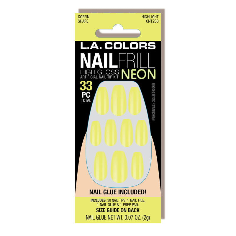 L.A. Colors Glitzy Girl Nail Frill Neon Artificial Nail Tip (carded)